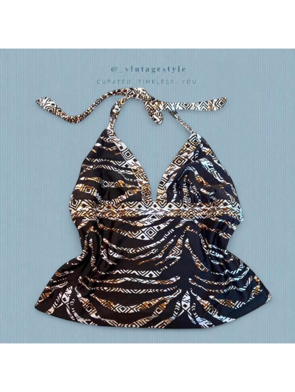 Women's Black and Multi Bikini-and-tankini-top